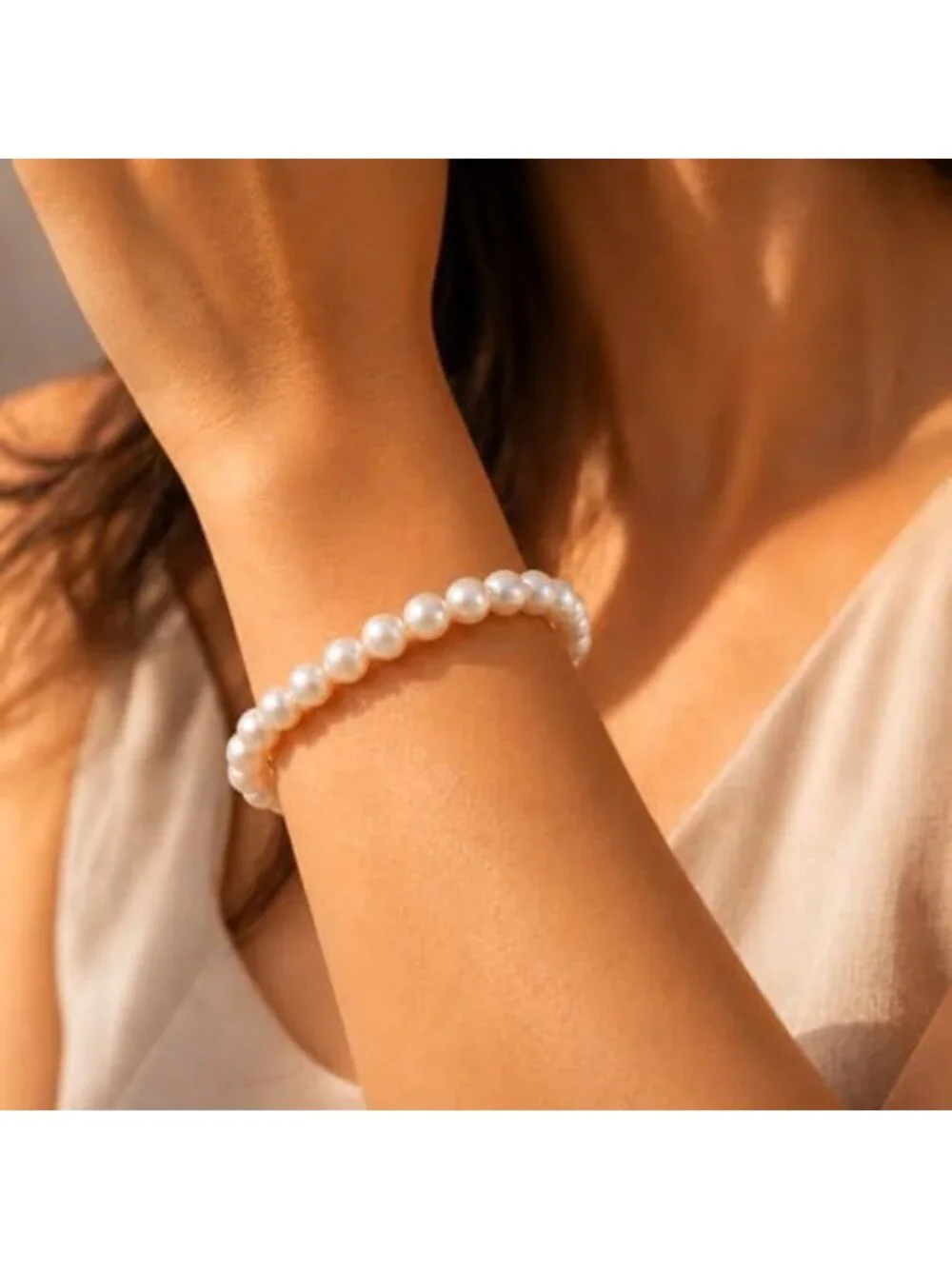 Freshwater Cultured White Pearl Bracelet in Sterling Silver for Women - Elegant